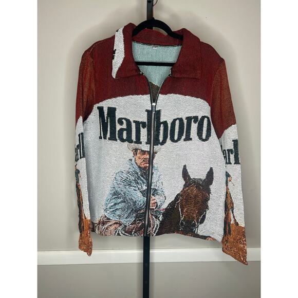 Marlboro Cowboy Tapestry Zip Jacket Western Graphic Size Medium - Picture 3 of 9